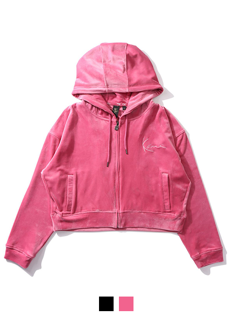 ウィメンズ ショート丈 ベロア ジップパーカー