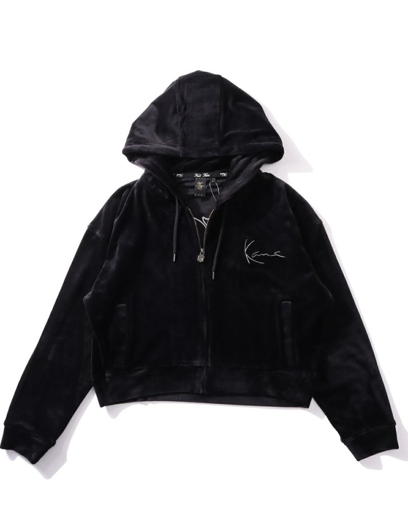 Karl Kani] ウィメンズ ショート丈 ベロア ジップパーカー | PEET
