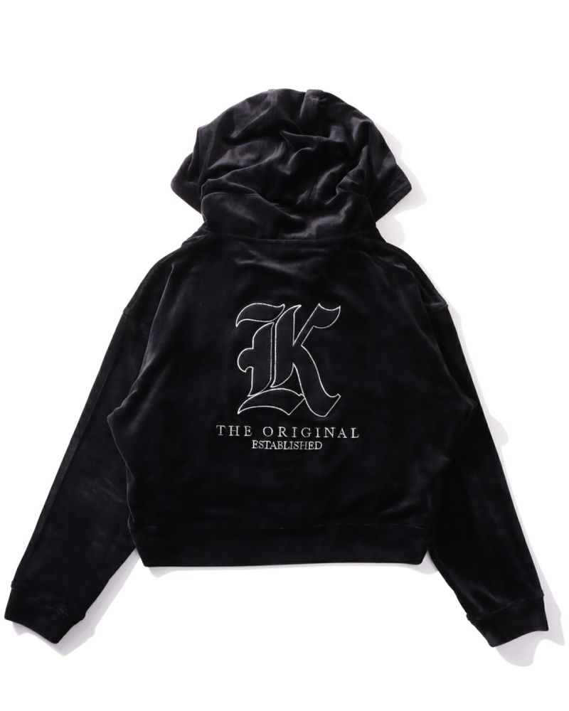 Karl Kani] ウィメンズ ショート丈 ベロア ジップパーカー | PEET