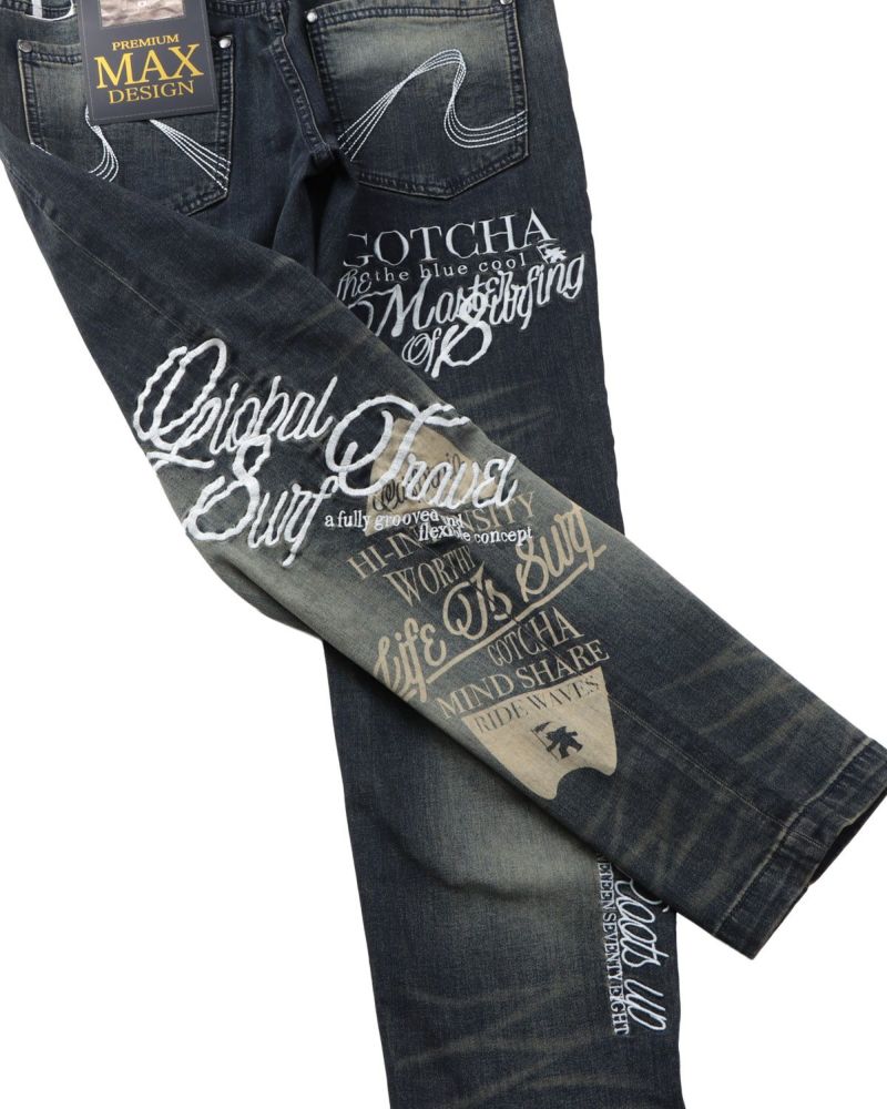 美品♥ ガッチャ【L】バックイーグル刺繍 ガンメタラメ刺繍 ストレッチデニム 美品♥ ガッチャ【L】バックイーグル刺繍 ガンメタラメ刺繍 ストレッチ