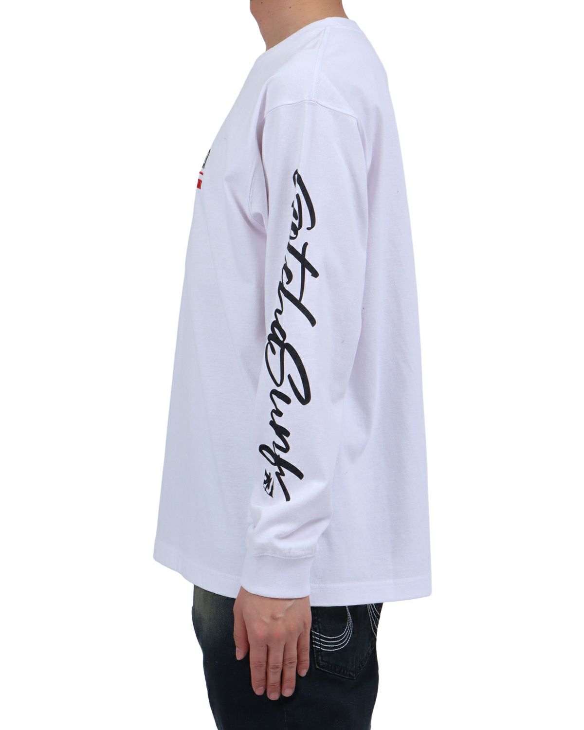 ホワイト：174cm62kg(Lサイズ着用)