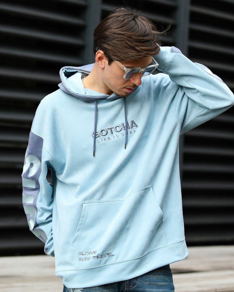 撥水 ポリスウェード カラーブロック プルパーカー