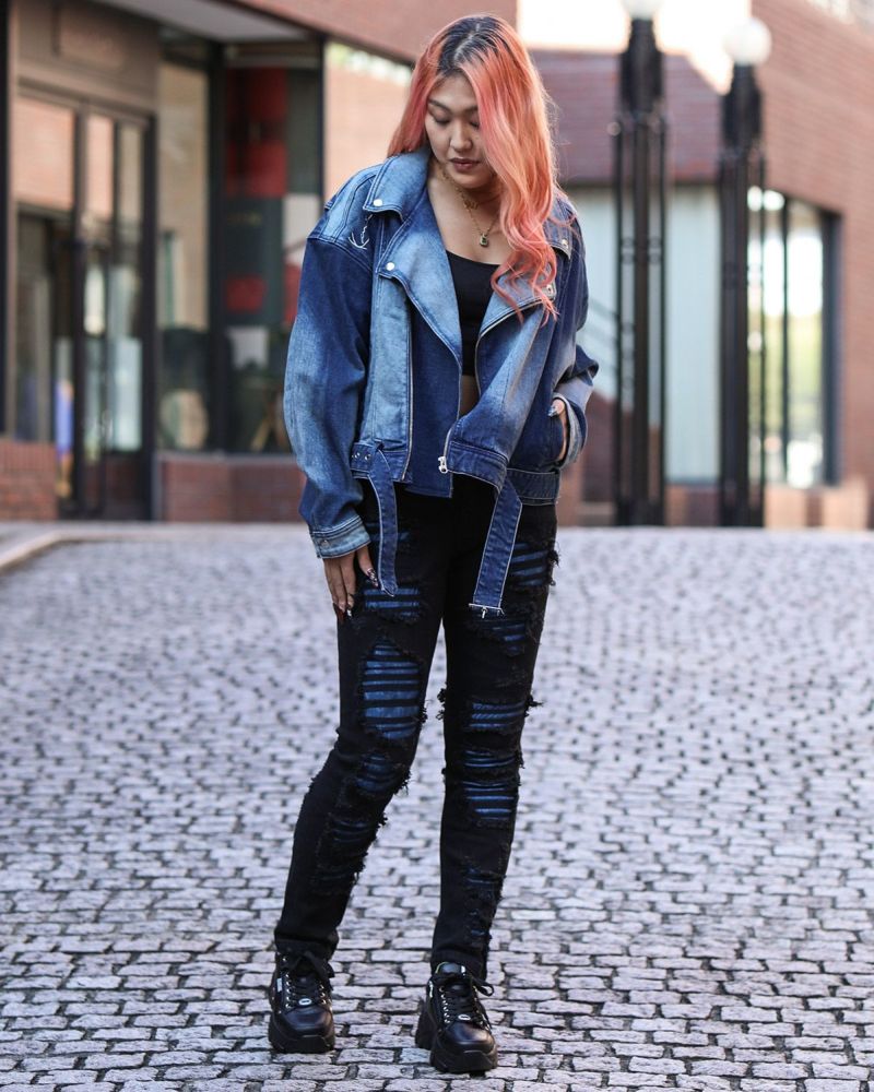 Karl Kani] ウィメンズ デニム バイカー ジャケット | PEET ONLINE STORE