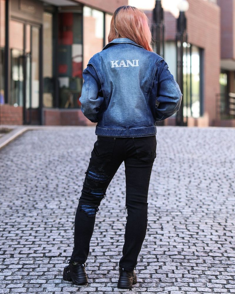 KARL.KANIレディースデニムセットアップ karl kani カールカナイ セットアップ ナイロンジャケット パンツ 青