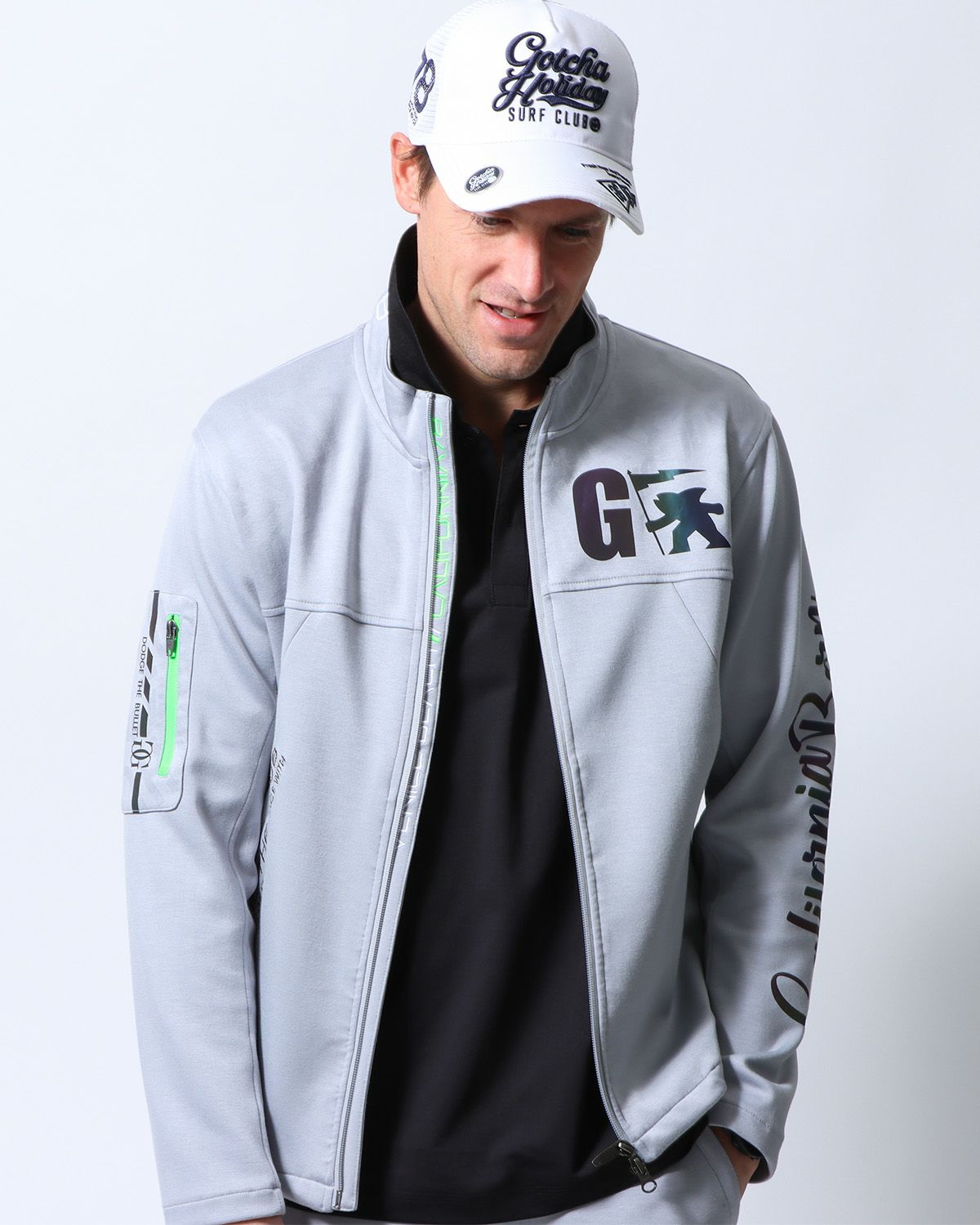 グレー：183cm/70kg(Lサイズ着用)