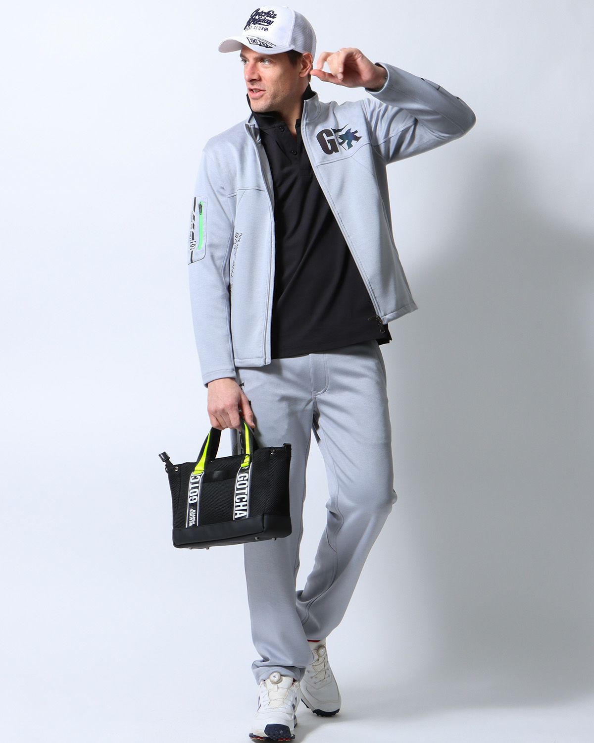 グレー：183cm/70kg(Lサイズ着用)