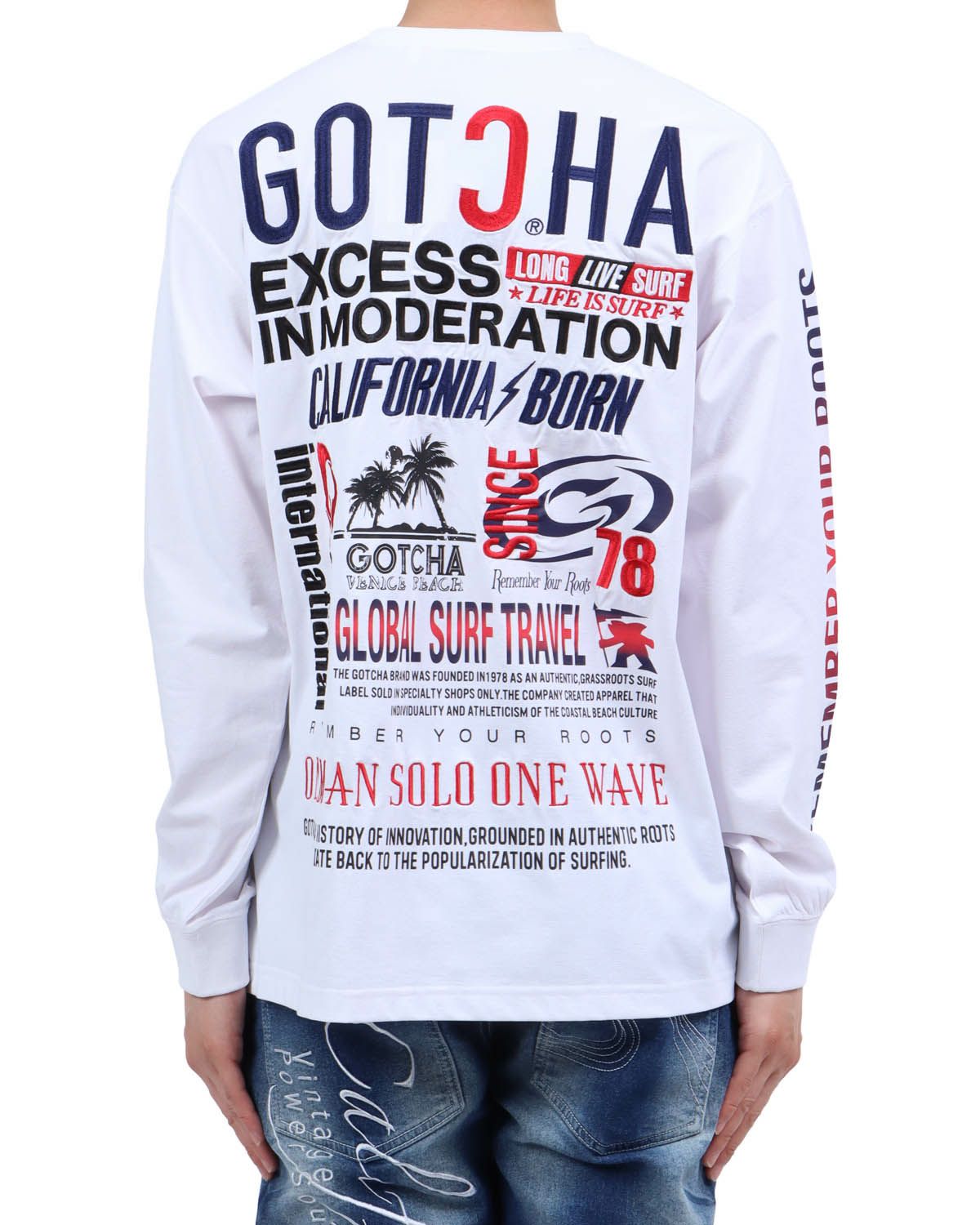 ホワイト：174cm62kg(Lサイズ着用)