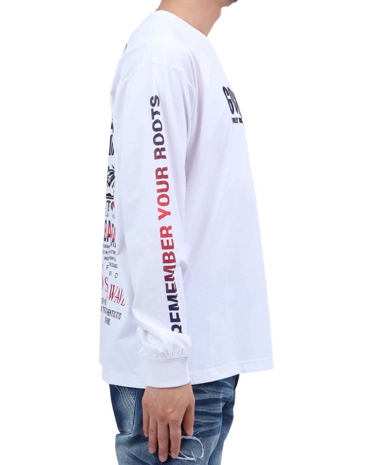 ホワイト：174cm62kg(Lサイズ着用)