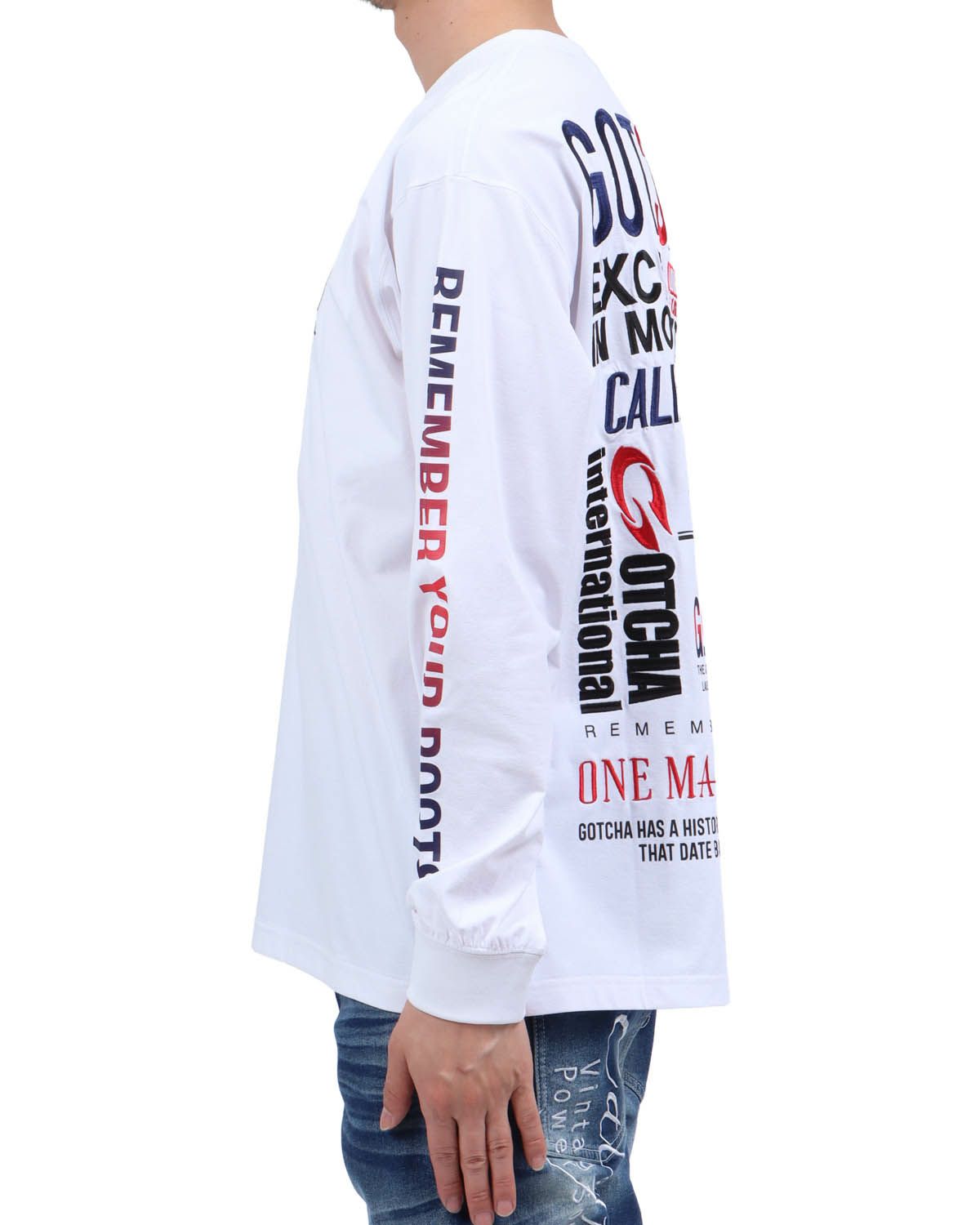 ホワイト：174cm62kg(Lサイズ着用)