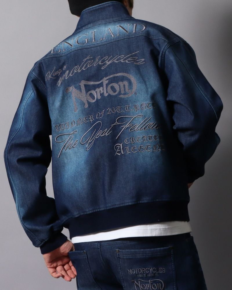Norton] 防風 ストレッチ スタンドネック 畝刺繍 デニムジャケット