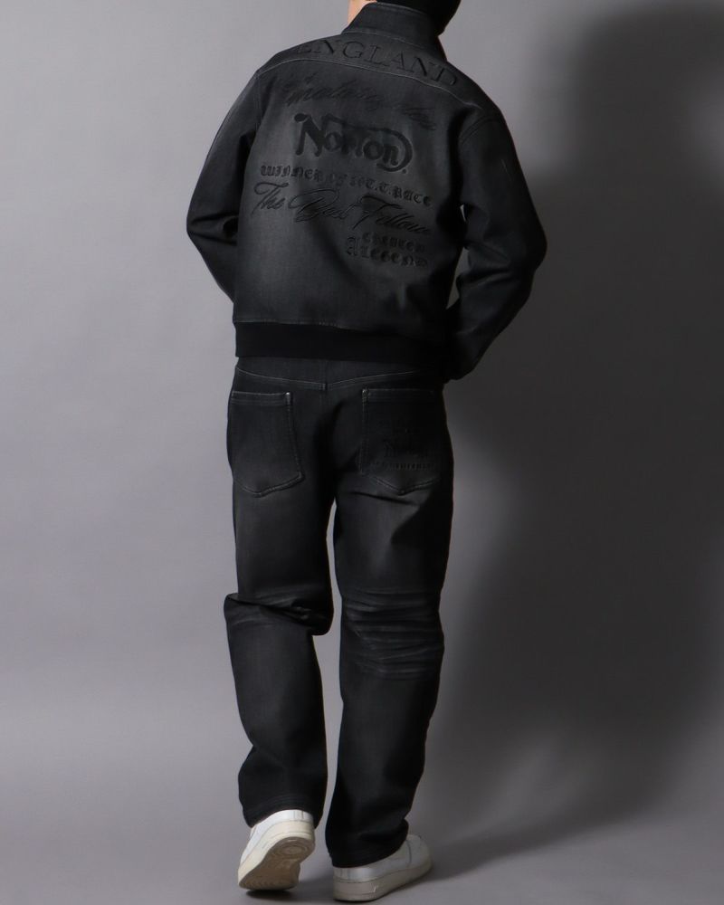 Norton] 防風 ストレッチ スタンドネック 畝刺繍 デニムジャケット