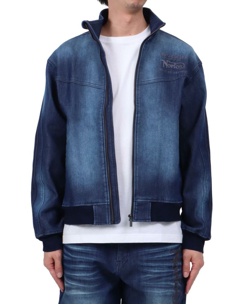 Norton] 防風 ストレッチ スタンドネック 畝刺繍 デニムジャケット