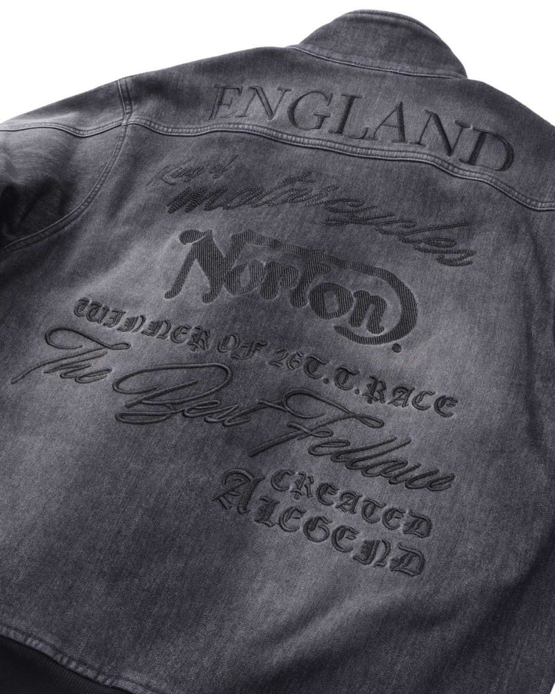 Norton] 防風 ストレッチ スタンドネック 畝刺繍 デニムジャケット