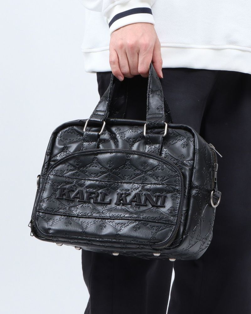 ダイヤモンド スペード PU 総柄 エンボス ラウンドポーチ