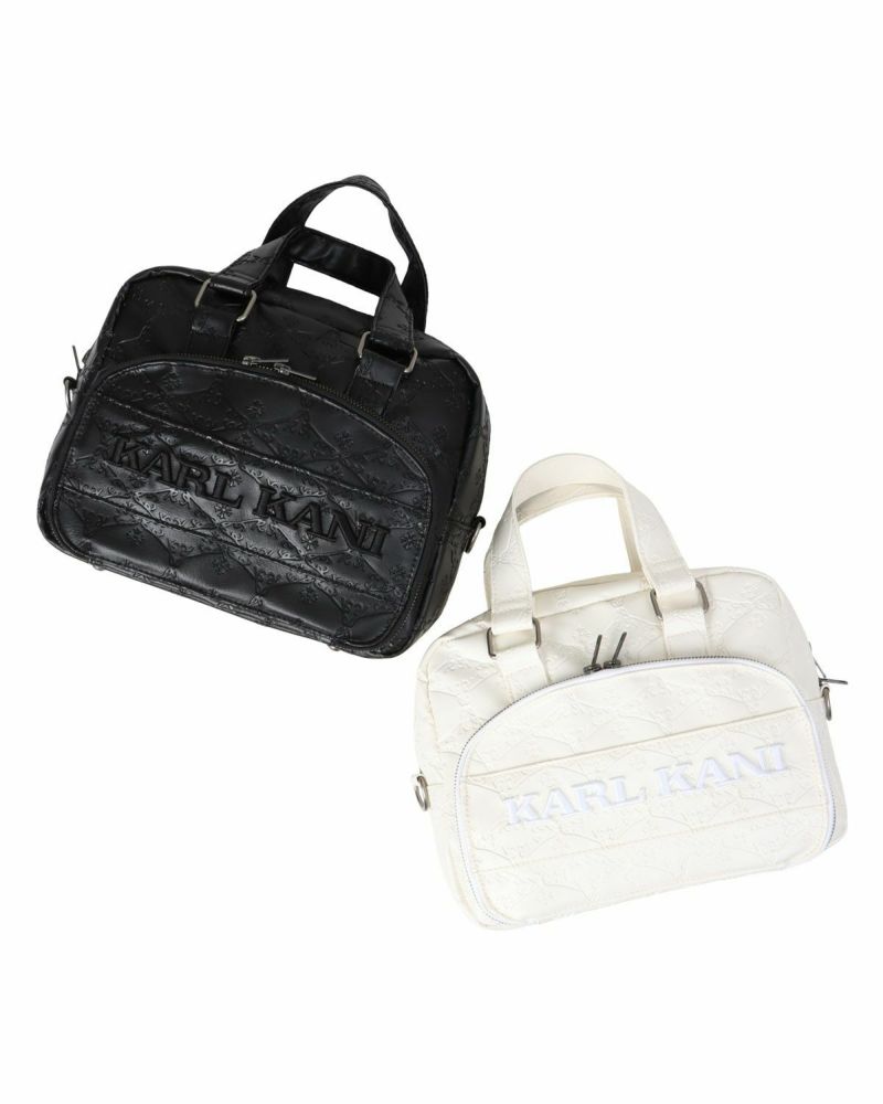 ダイヤモンド スペード PU 総柄 エンボス ラウンドポーチ