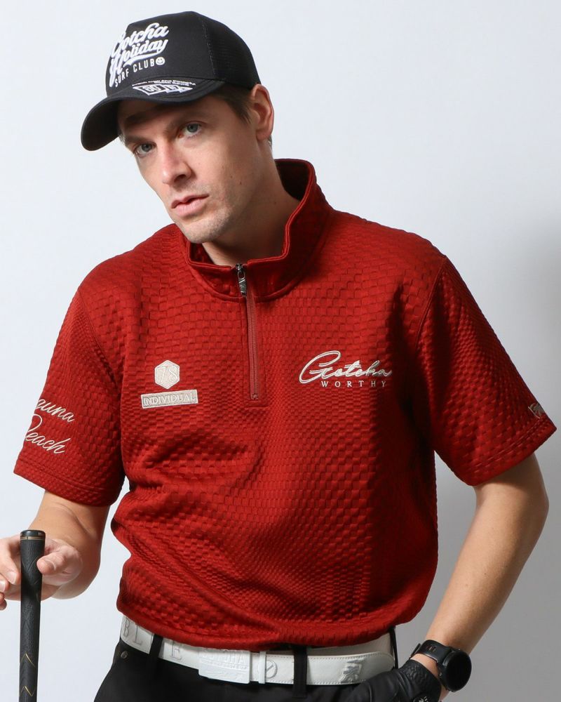 ドライ デオドラント ランダムスクエア ジャカード シャイニー ポロ