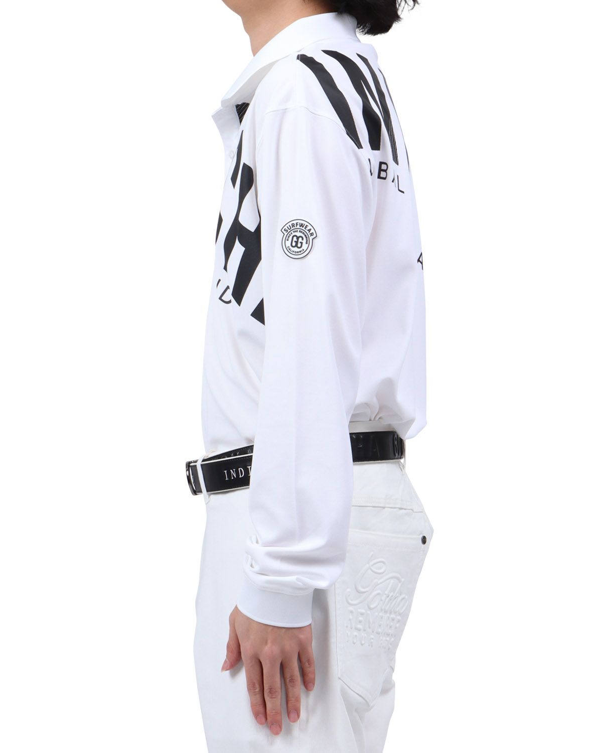 ホワイト：173cm63kg(Lサイズ着用)