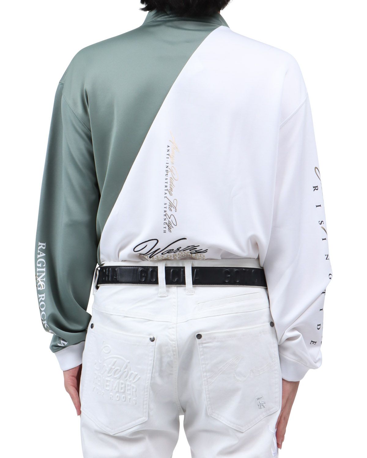 ホワイト：173cm63kg(Lサイズ着用)