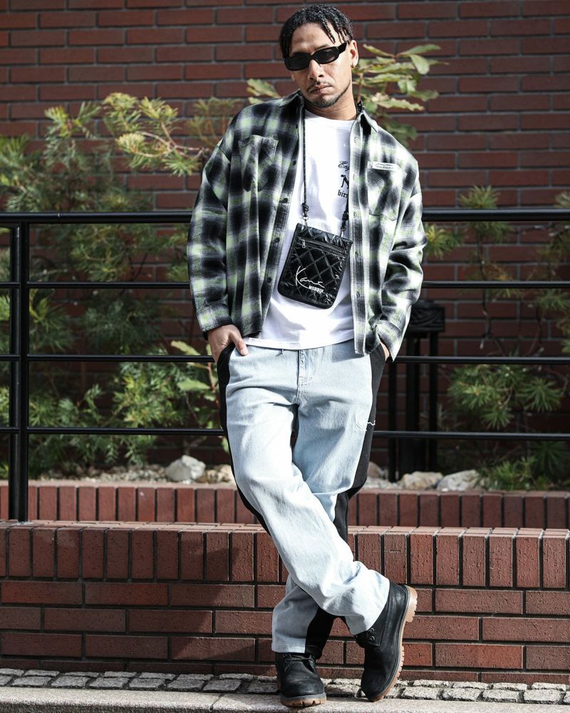 Karl Kani] ビッグシルエット カラーライン オンブレチェック シャツ