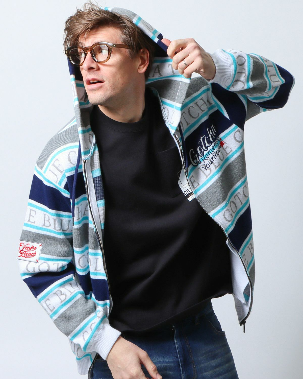 ネイビー：183cm/70kg(Lサイズ着用)