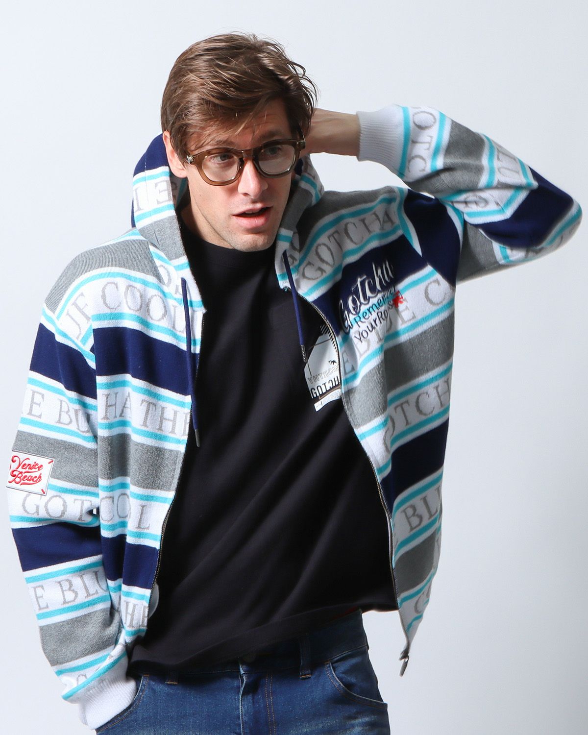 ネイビー：183cm/70kg(Lサイズ着用)