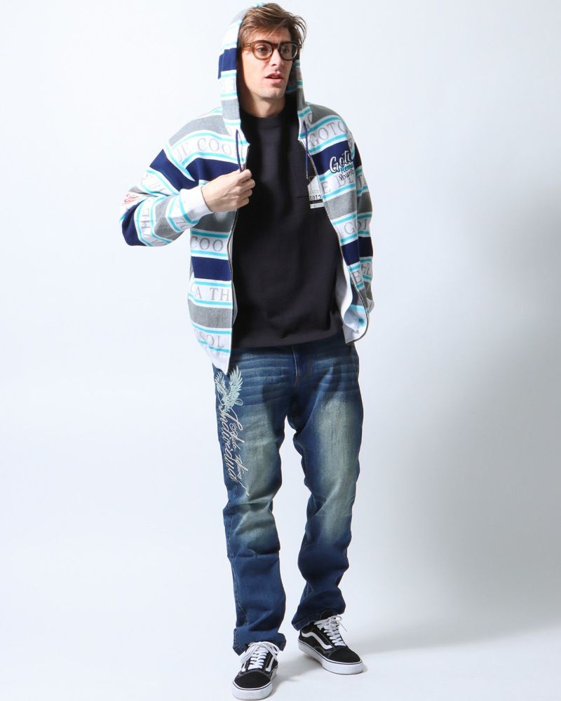 ネイビー：183cm/70kg(Lサイズ着用)