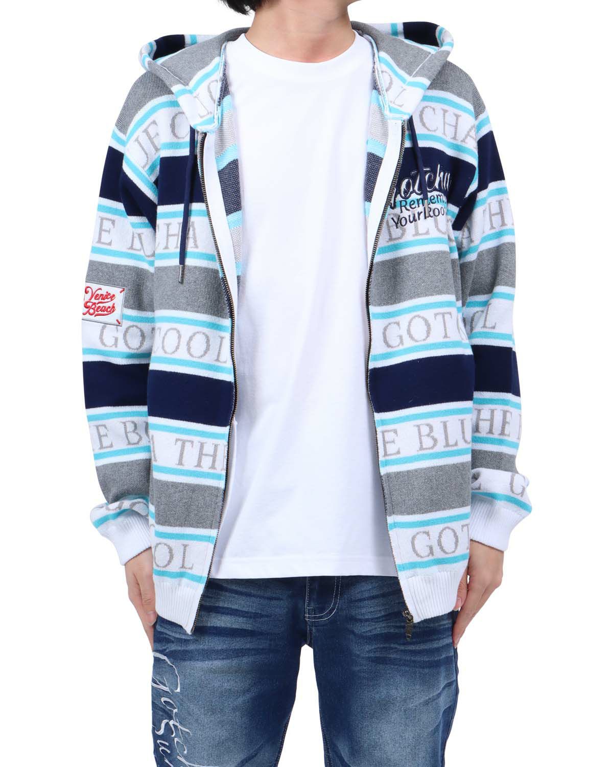 ネービー：173cm63kg(Lサイズ着用)