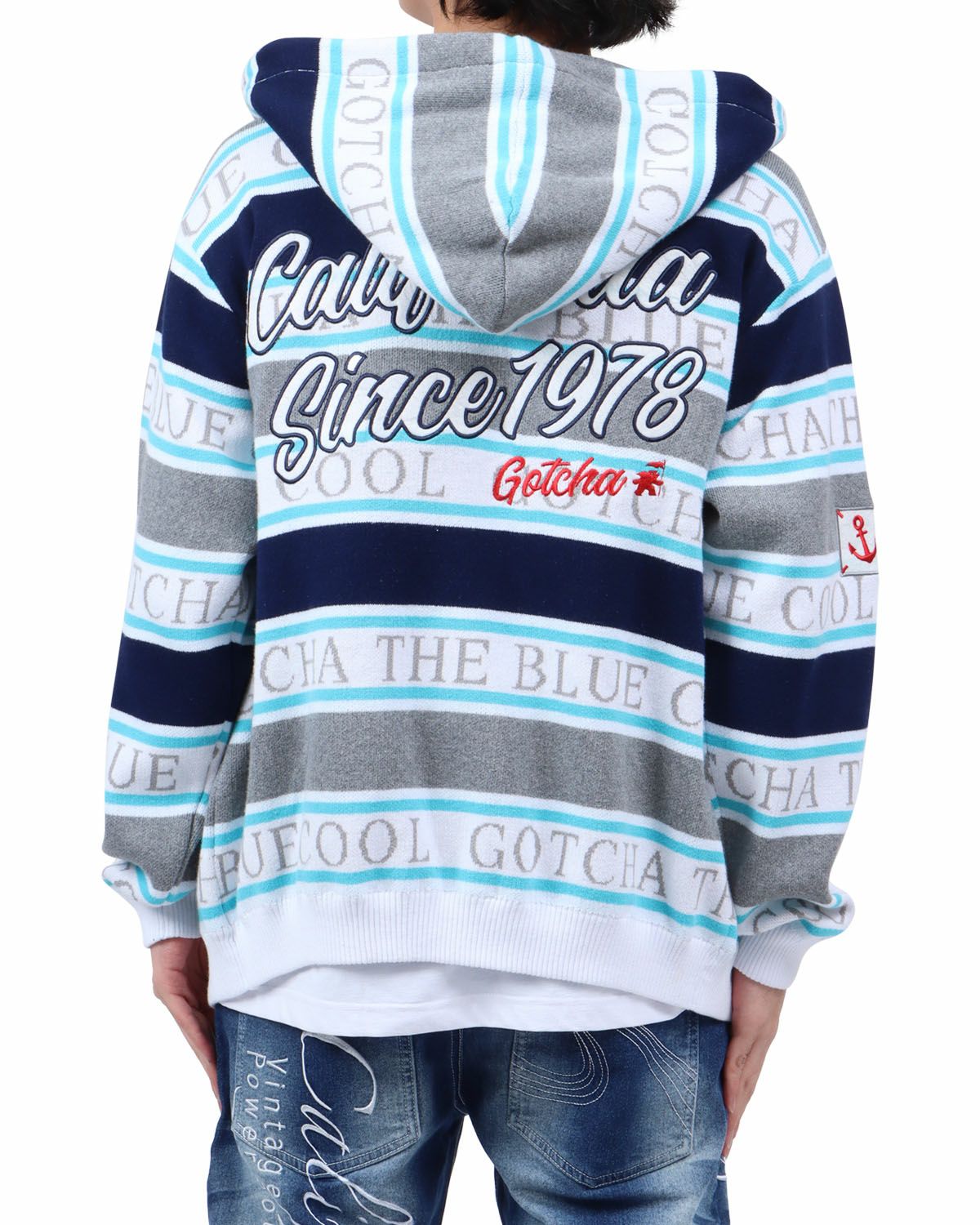 ネービー：173cm63kg(Lサイズ着用)