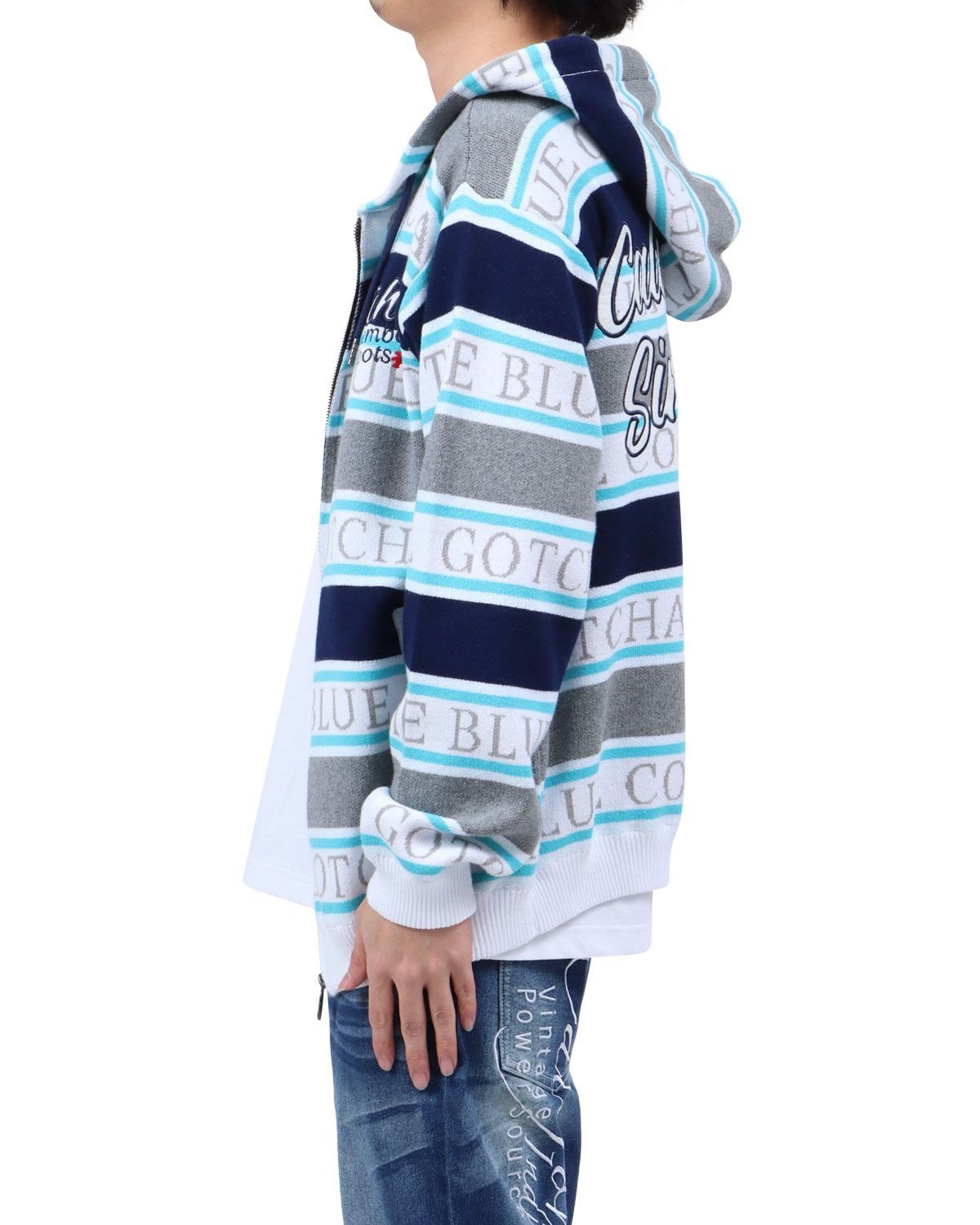 ネービー：173cm63kg(Lサイズ着用)