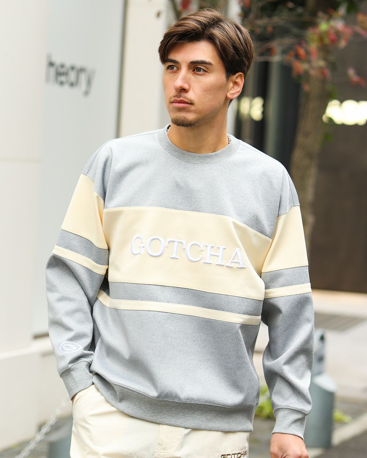 杢グレー：180cm/70kg(Lサイズ着用)