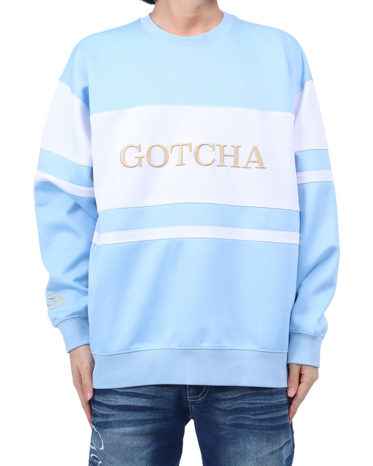 ライトブルー：173cm63kg(Lサイズ着用)