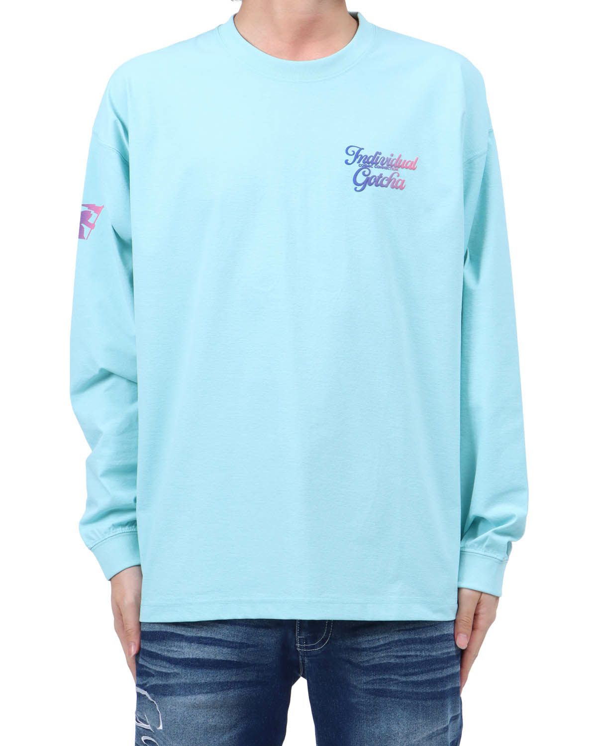 ライトブルー：173cm63kg(Lサイズ着用)