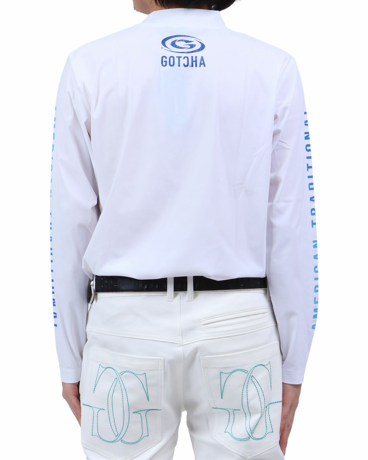 ホワイト：173cm63kg(Lサイズ着用)